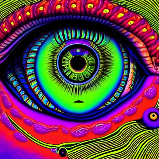 Image similar to An extremely psychedelic portrait of an eye, surreal, LSD, face, detailed, intricate, elegant, lithe, highly detailed, digital painting, artstation, concept art, smooth, sharp focus, illustration