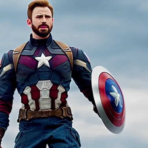 Prompt: a photo of chris evans as infinity war captain america in real life