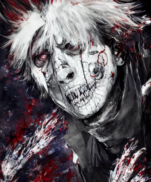 Image similar to ghoul, kakuja, tokyo ghoul, collaborative painting by greg ruthowski, sui ishida, yoshikata amano, yoji shinkawa, highly detailed, complex, exquisite and beautiful, 4 k, 8 k, artstation