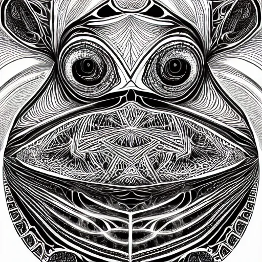 Image similar to a symmetrical portrait illustration of a wise frog black and white hand drawn sketch on artstation 4 k intricate extremely detailed digital art by alex grey