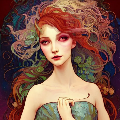 Image similar to a portrait in the style of anna dittmann and loish and alphonse mucha.