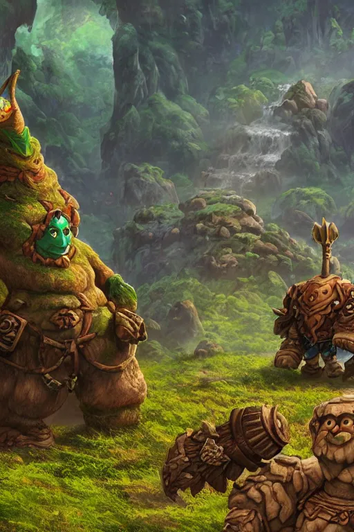 Image similar to zelda fantasy art giant golem troll wood rock greeble gemstone, global illumination ray tracing hdr fanart arstation by sung choi and eric pfeiffer and gabriel garza and casper konefal