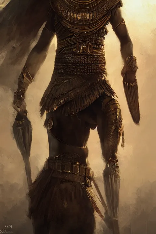 Image similar to egyptian warrior, portrait, fierce, intricate, elegant, volumetric lighting, digital painting, highly detailed, artstation, sharp focus, illustration, concept art, ruan jia, steve mccurry