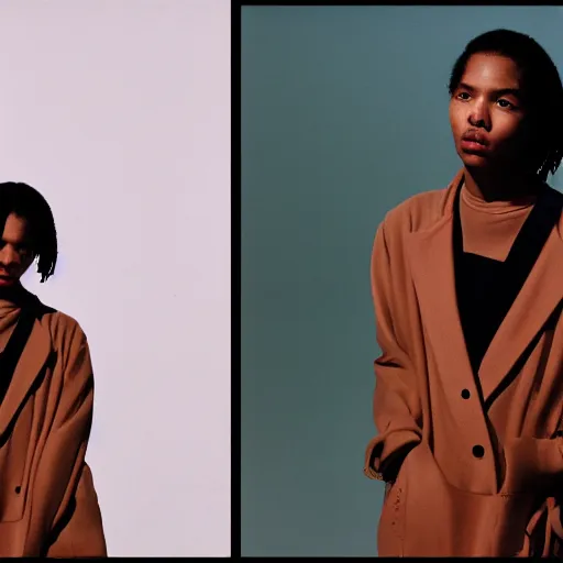 Image similar to realistic photoshooting for a new ssense lookbook, color film photography, portrait of a beautiful woman, photo in style of tyler mitchell, 3 5 mm, y 2 k