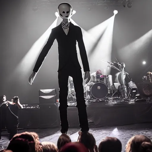 Prompt: slenderman on stage with macklemore, concert, photography, studio lighting,