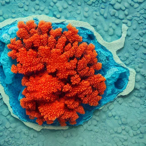 Prompt: a coral reef painted on a plaster mask, photography, highly detailed, high saturation, minimalistic, 4k