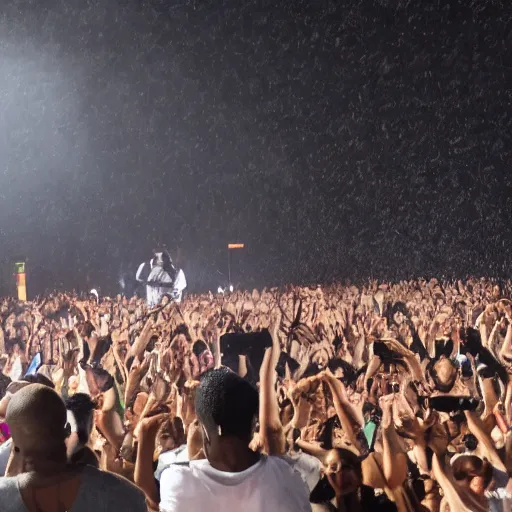 Image similar to Kanye west and Travis Scott performing while raining at plaza de bolivar in armenia quindio