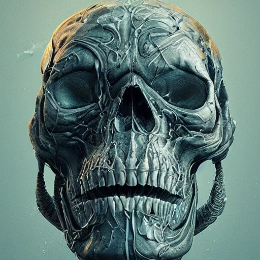 Image similar to portrait_of_a_melting_skull._intricate_abstract._intricate_artwork._by_Tooth_Wu_wlop_beeple_dan_mumford._octane_render_trending_on_artstat