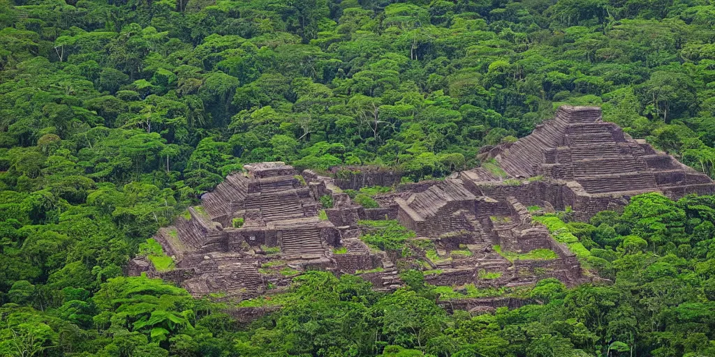 Prompt: the aztec ruin in the amazon rainforest Rocha, Andreas