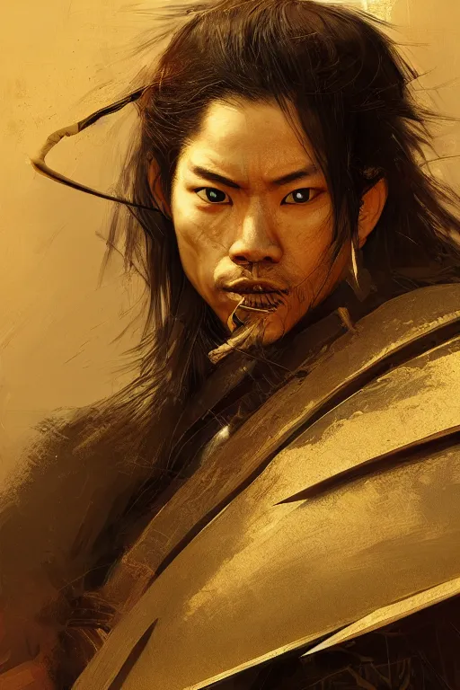 Image similar to samurai warrior, close - up portrait, fierce, intricate, elegant, volumetric lighting, scenery, digital painting, highly detailed, artstation, sharp focus, illustration, concept art, ruan jia, steve mccurry