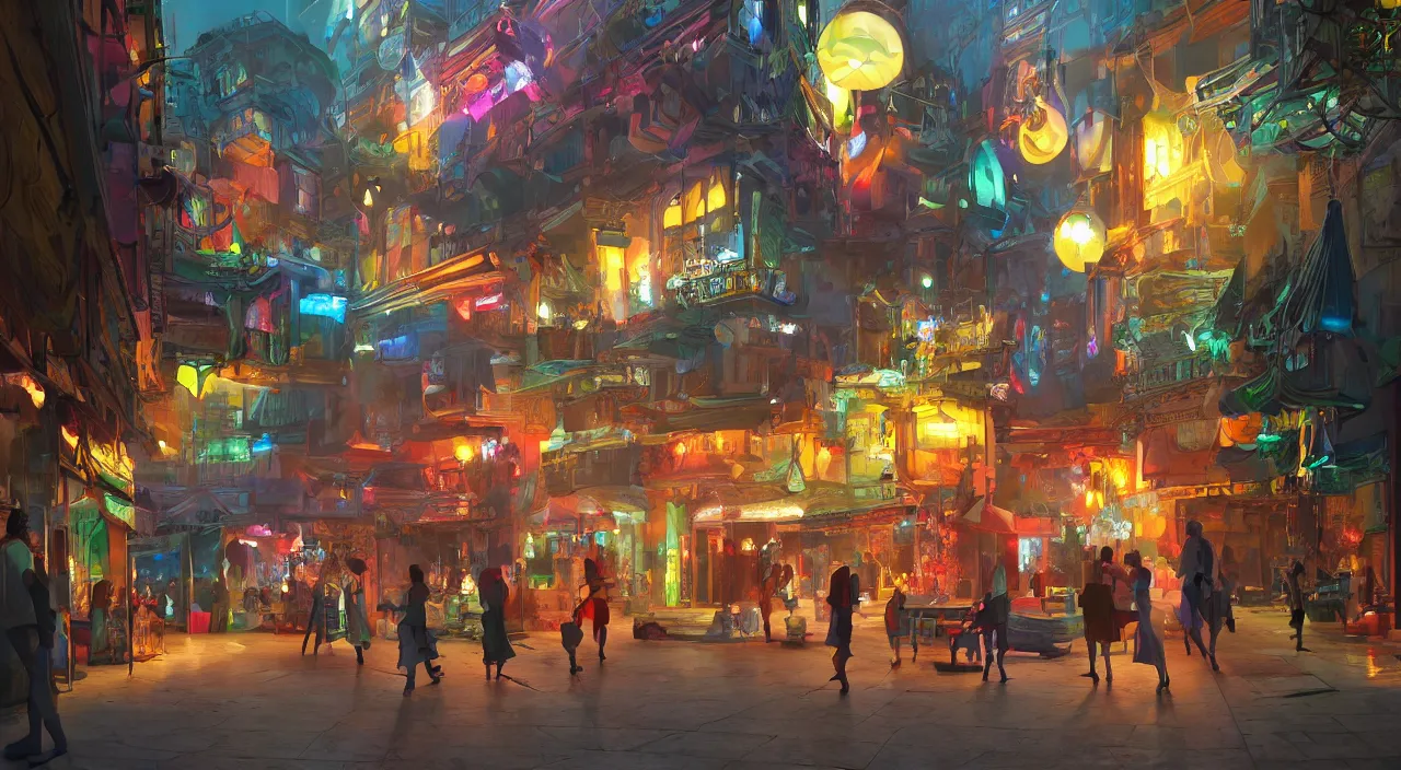 Image similar to bazaar zouk oriantal multicolorful sky shine place mosquet painting stylized digital video game icon global illumination ray tracing 8 k hd resolution, by ilya kuvshinov and cushart krentz and gilleard james