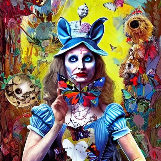 Prompt: alice in wonderland, by sandra chevrier and phillipe druillet, trending on artstation hq, deviantart, pinterest, 4 k uhd image