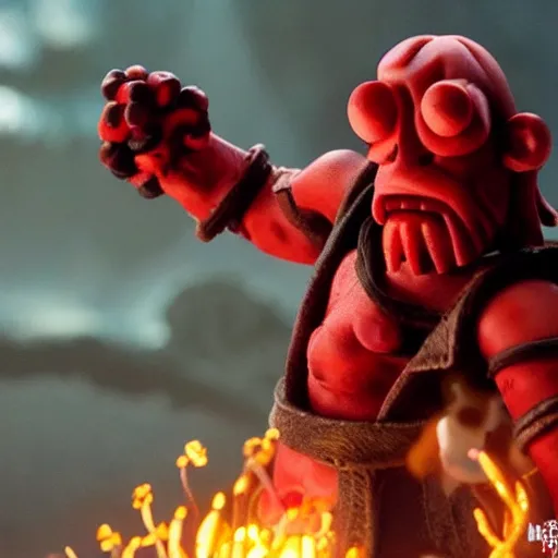 Prompt: Hellboy, stopmotion animation, in the style of Kubo And The Two Strings