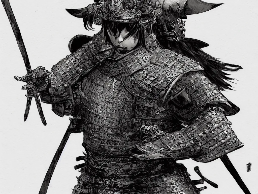 Image similar to close up of a samurai in full armor, by fiona staples, travis charest and jesper ejsing