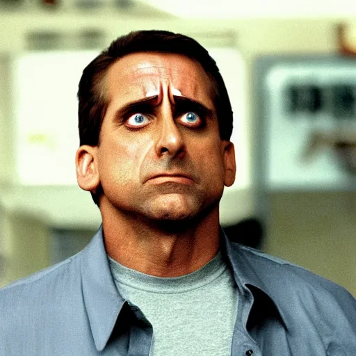 Image similar to steve carell as the terminator damaged