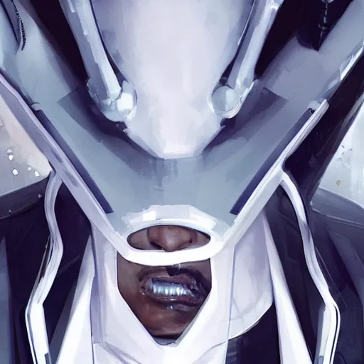 Image similar to portrait of a male character with many robotic eyes in sleek clothes, in a flowing white tailcoat, wearing a futuristic insectoid white mask with five round lenses for eyes, many eyes, dramatic lighting, illustration by Greg rutkowski, yoji shinkawa, 4k, digital art, concept art, trending on artstation