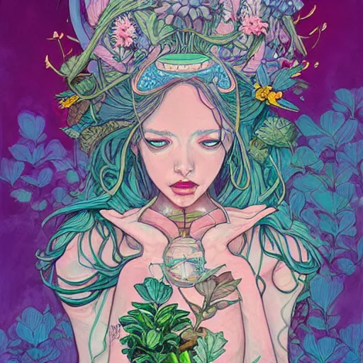 Image similar to goddess of plant medicine art by james jean and art by loish highly detailed painting trending on arstation vivid colors earth spirit