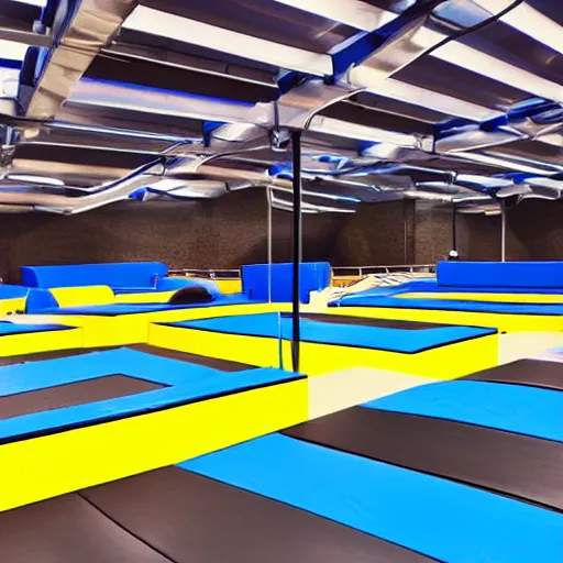 Prompt: endless corridors made of trampolines