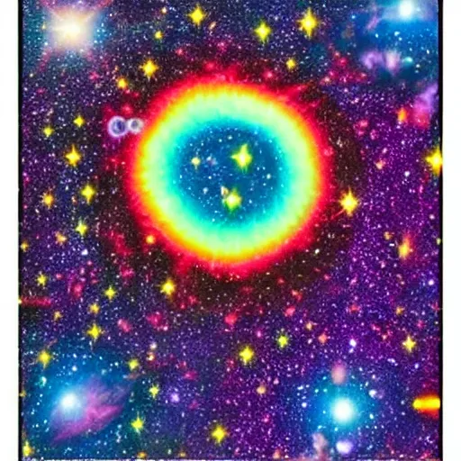 Image similar to stars dying in the universe!! rainbow trail, meteorites, explosion, galaxies