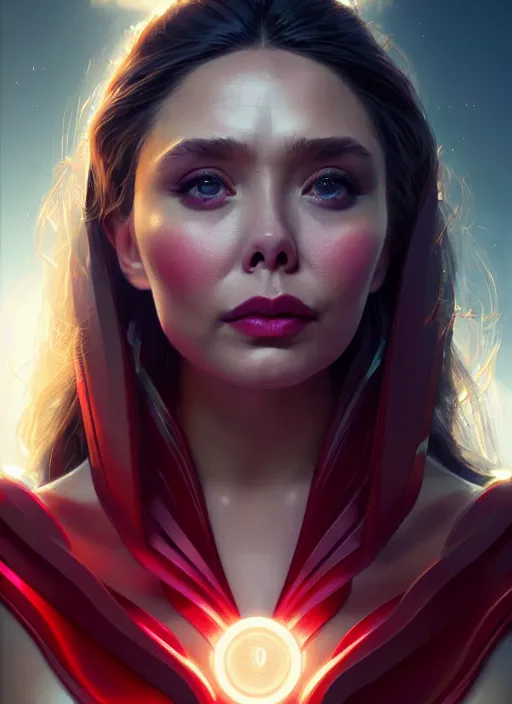 Image similar to portrait of modern darna, elizabeth olsen, intricate, elegant, glowing lights, highly detailed, digital painting, artstation, glamor pose, concept art, smooth, sharp focus, illustration, art by wlop, mars ravelo and greg rutkowski