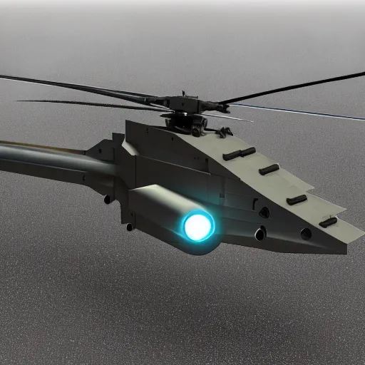 Prompt: futuristic military attack helicopter concept art, 3d model, art station