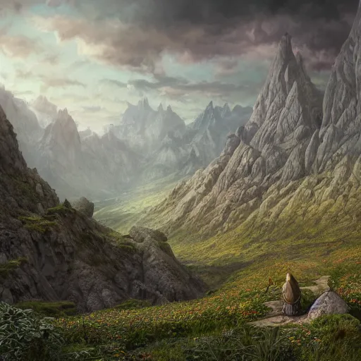 Prompt: a large matte painting of a landscape inspired by fantasy art of Tolkien, by Mattias Adolfsson, by Mandy Jurgens, very coherent symmetrical artwork, cinematic lighting, hyper realism, high detail, octane render, 8k, iridescent accents