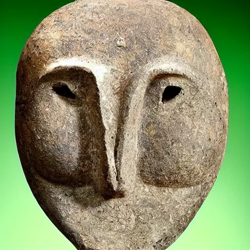 Prompt: stone mask from the pre - ceramic neolithic period, dating to 7 0 0 0 bc, probably the oldest surviving mask in the world