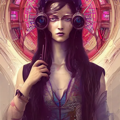 Image similar to an art nouveau, ( cyberpunk ), multi - racial portrait in the style of anna dittmann and charlie bowater and chanthara. very large, clear, expressive, and intelligent eyes. centered, ultrasharp focus, dramatic lighting, photorealistic digital matte painting, intricate symmetrical ultra detailed background.