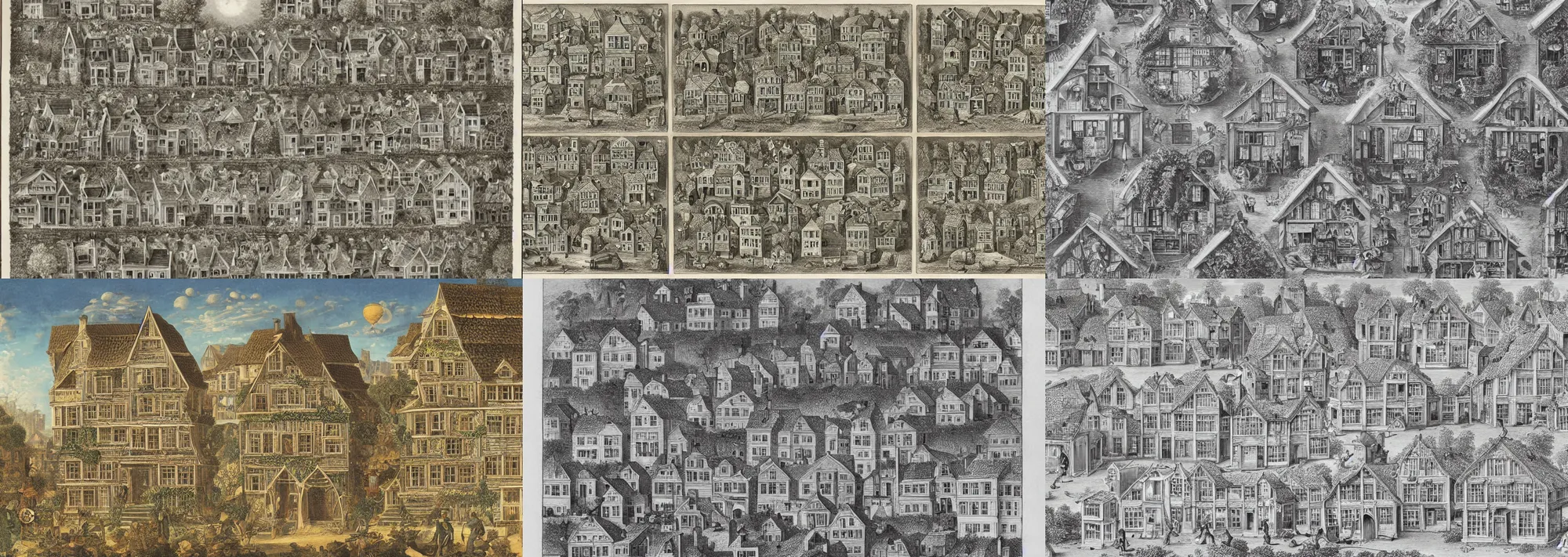 Prompt: a honeycomb filled with houses by earnst haeckel