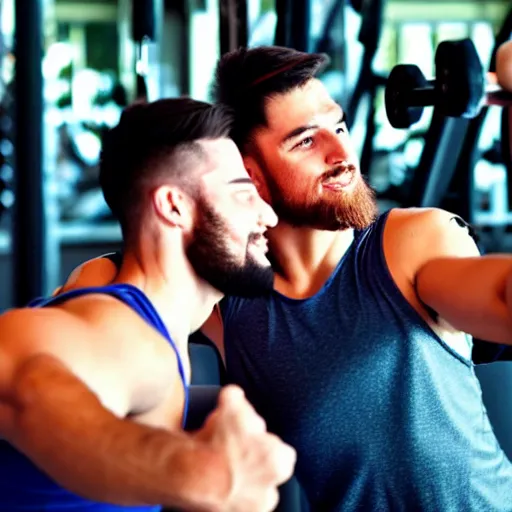 Image similar to selfie of two typical gym bros being bros at the gym