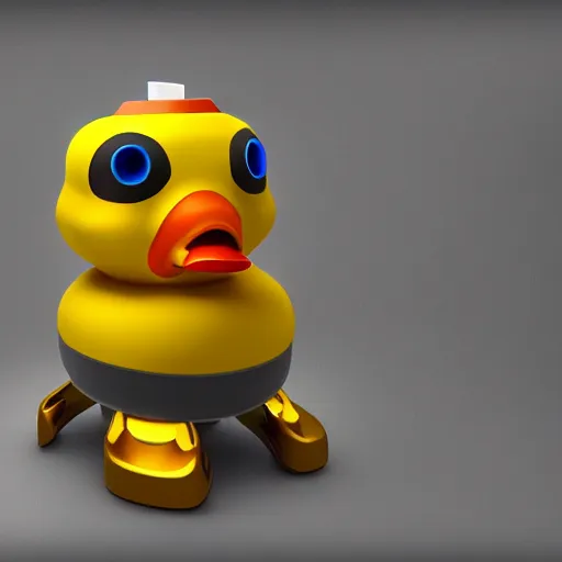 Image similar to a centered detailed render of a cyborg rubber ducky, unreal engine render