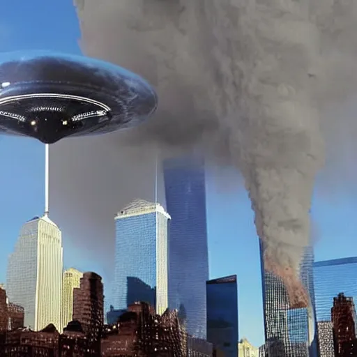 Prompt: UFO crashing into World trade center