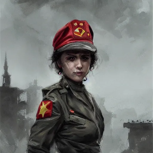 Image similar to portrait of a spanish communist paulina odena garcia, epic, tragic, military art, fantasy, hd shot, digital portrait, beautiful, artstation, comic style, by artgerm, guy denning, jakub rozalski, magali villeneuve and charlie bowater