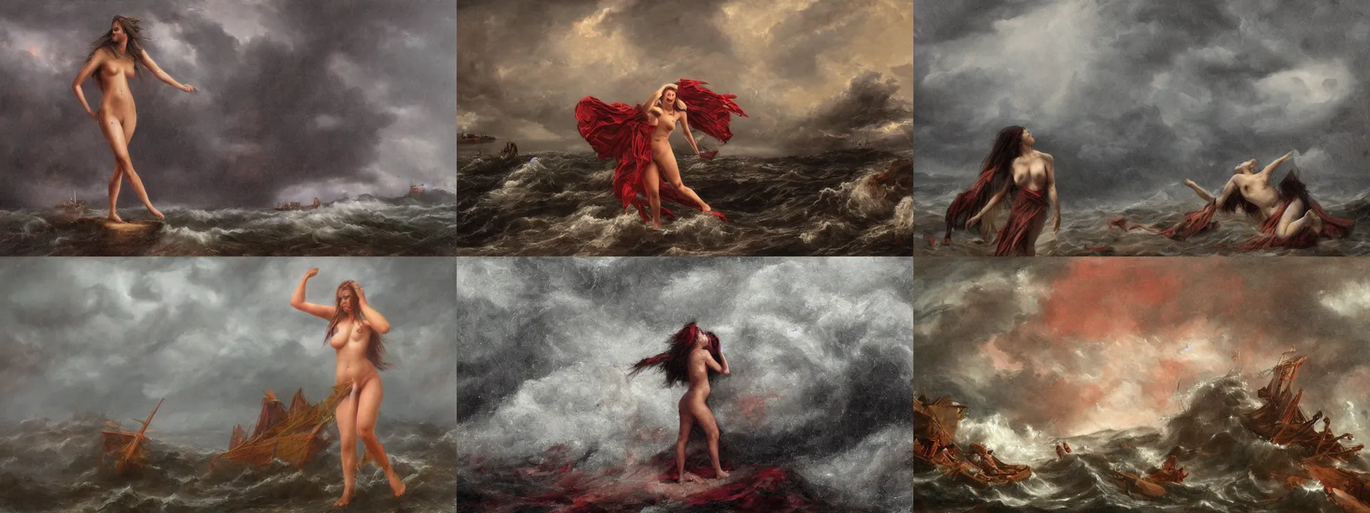 Prompt: unclad against the storm, sanguine art