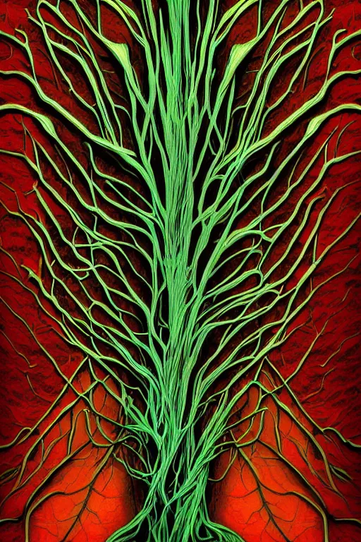 Image similar to digital art, Abstract art, intricate, veins, roots, leafs, trending on artstation,