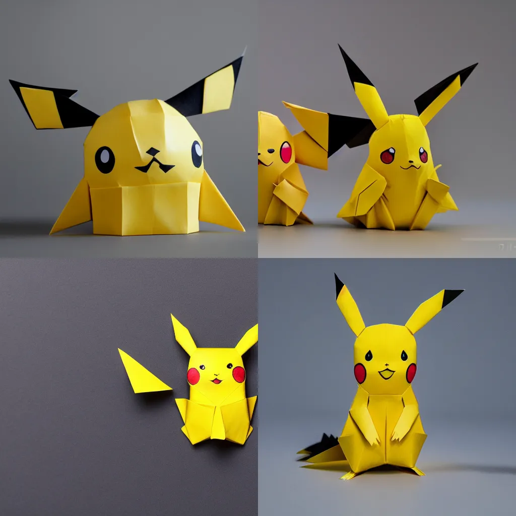 Prompt: Pikachu origami folding, studio lighting