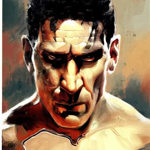 Image similar to mitch fatel as the punisher, painting by frank frazetta, highly detailed, high quality, 8 k, soft lighting, realistic face, path traced