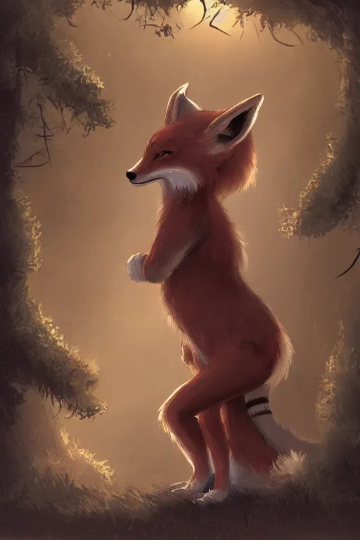 Prompt: a medieval anthropomorphic fox with a big fluffy tail in a forest, trending on furaffinity, trending on artstation, digital art, backlighting, by kawacy, dramatic lighting, cartoon, furry art