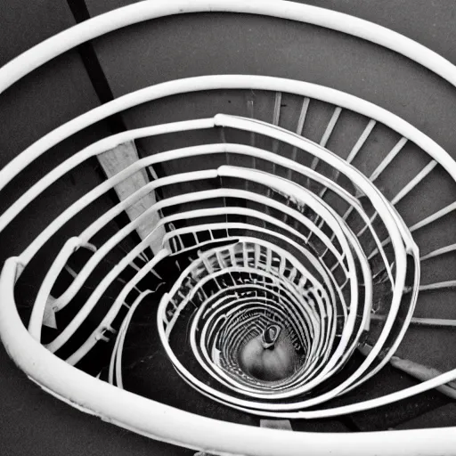 Prompt: photo of an endless spiral staircase to hell