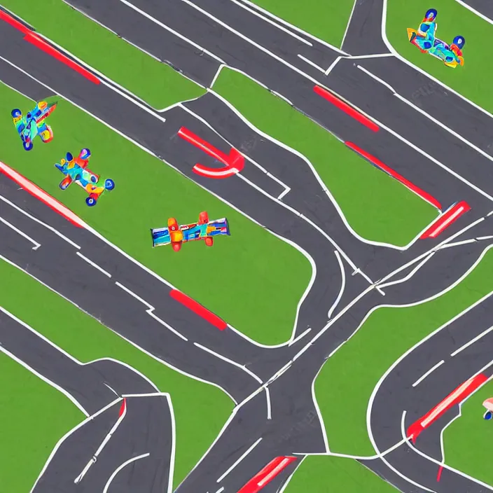 Image similar to 2d cartoon racetrack overhead view