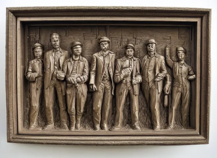 Prompt: intricate bas relief sculpture of mormon pioneers