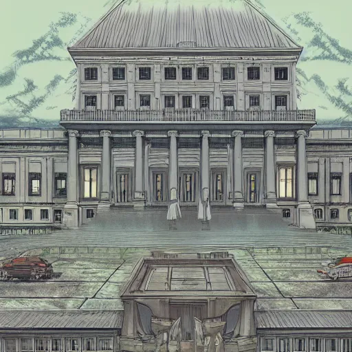 Image similar to the supreme court but it is a slice of life anime, by dan mumford, yusuke murata, makoto shinkai, ross tran, intricate detail, cinematic, 8 k, cel shaded, unreal engine, featured on artstation, pixiv, anime style