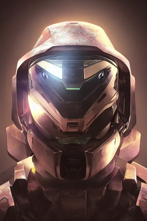 Image similar to robot ninja mask helmet halo master chief radiating a glowing aura global illumination ray tracing hdr fanart arstation by ian pesty and katarzyna da „ bek - chmiel