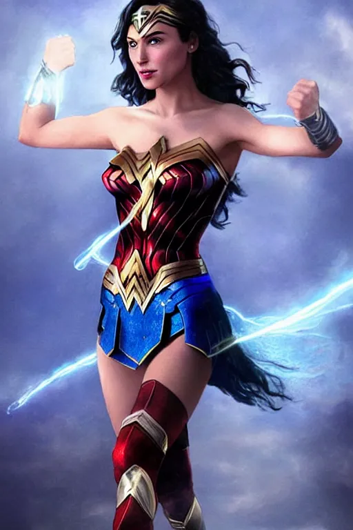 Image similar to wonder woman , learning how to use magic. radiating blue energy. photorealistic, magical atmosphere, by Kan Liu, Trending on ArtStation. award winning, daily deivation