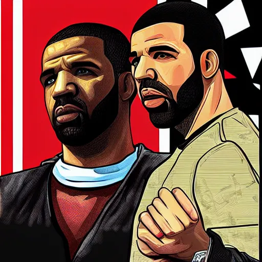 Prompt: drake in the style of gta iv artwork, digital art