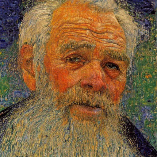 Image similar to detailing character concept portrait of old man by Gustav Klimt, on simple background, oil painting, middle close up composition