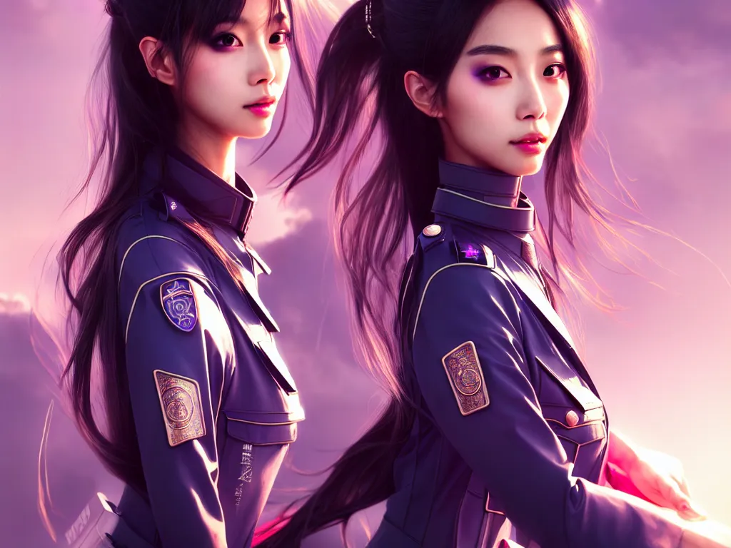 Image similar to portrait angelababy, futuristic hong kong police uniform girl, at future neon light rooftop, ssci - fi and fantasy, intricate and very very beautiful and elegant, highly detailed, digital painting, artstation, concept art, smooth and sharp focus, illustration, art by tan zi and ayanamikodon and alphonse mucha and wlop