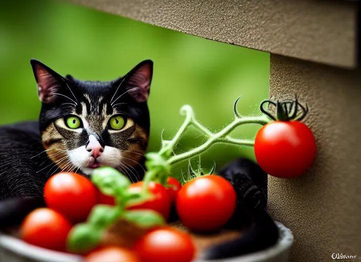 Prompt: tomatoes sprouting out of a cat. fantasy magic style. highly detailed 8 k. intricate. lifelike. soft light. sony a 7 r iv 5 5 mm. [ cinematic post - processing ].