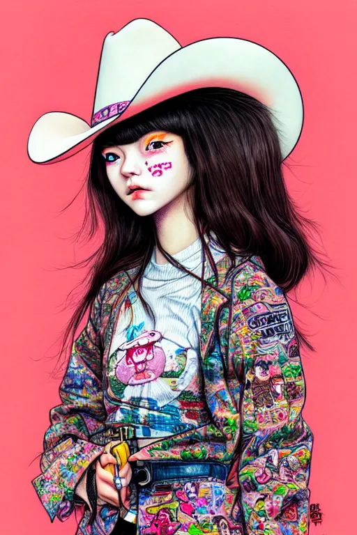 Image similar to girl wearing cowboy hat, style of yoshii chie and hikari shimoda and martine johanna, highly detailed