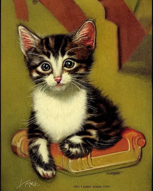 Image similar to portrait of a kitten, retro poster, by Reginald Montague Lander, By Tom Purvis, By Joseph Binder